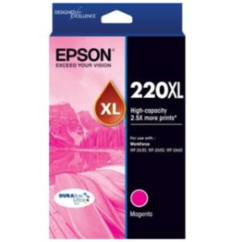 High Capacity Magenta Ink Cartridge 220XL for Epson, delivering vibrant, water-resistant, and fast-drying prints.