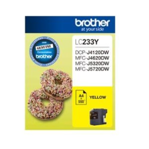 Brother LC233Y Yellow Ink Cartridge - Original, High Yield, 500 Pages for Inkjet Printers