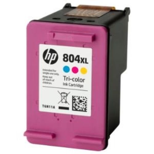 HP 804XL Tri-Color Ink Cartridge, high yield for vibrant prints, 415 pages for quality documents and photos.