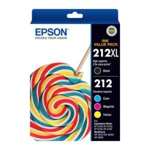 Epson 212XL Black + 212 Colour Ink Cartridges for sharp text and vibrant photos, compatible with WorkForce WF-2830.