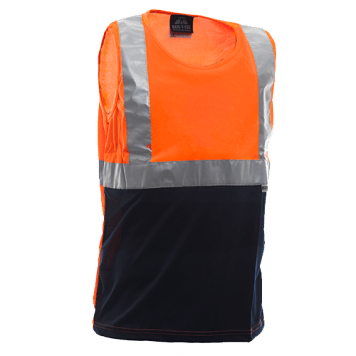 Safe-T-Tec, Hi Vis Singlet, 802002 - Fluro Ora/Navy (Size: 2XL)
