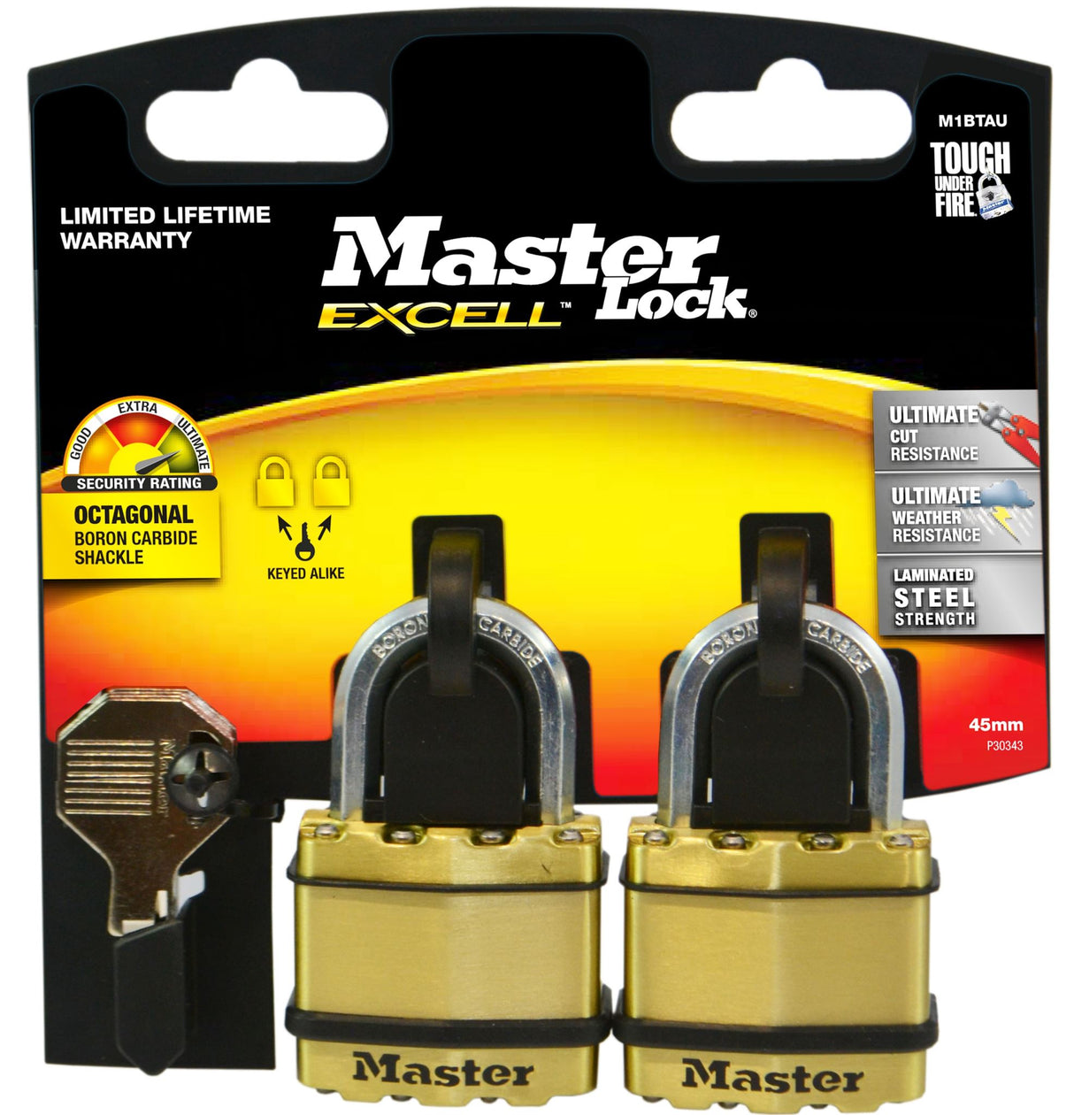 Master Lock Excell Brass Cover Steel Padlock 45mm (Pack of 2)