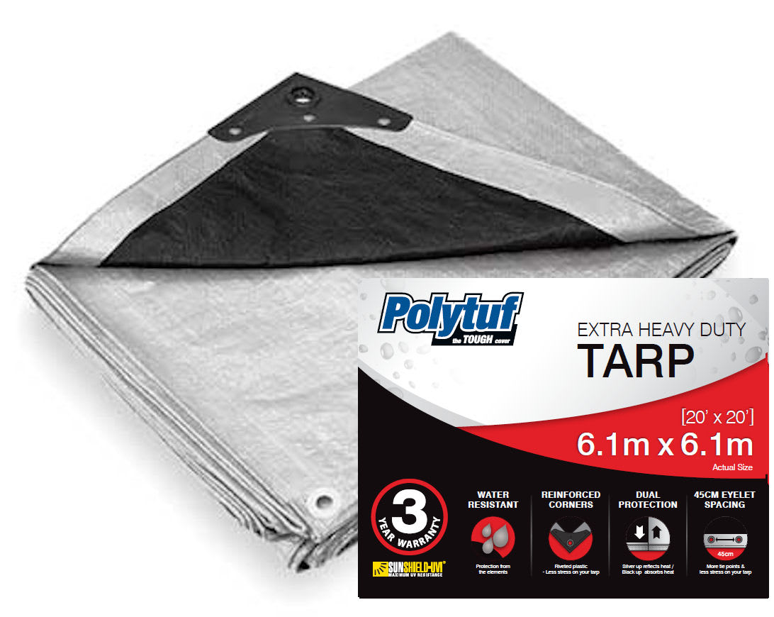 Polytuf Heavy Duty Silver and Black Tarpaulin 6.1 x 6.1m