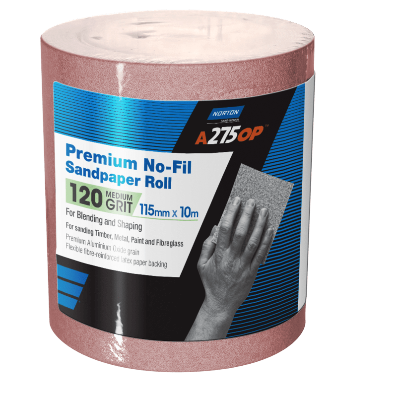 Norton A275OP No-Fil Paper Roll 1EA P120 Grit 115x10M (Each)