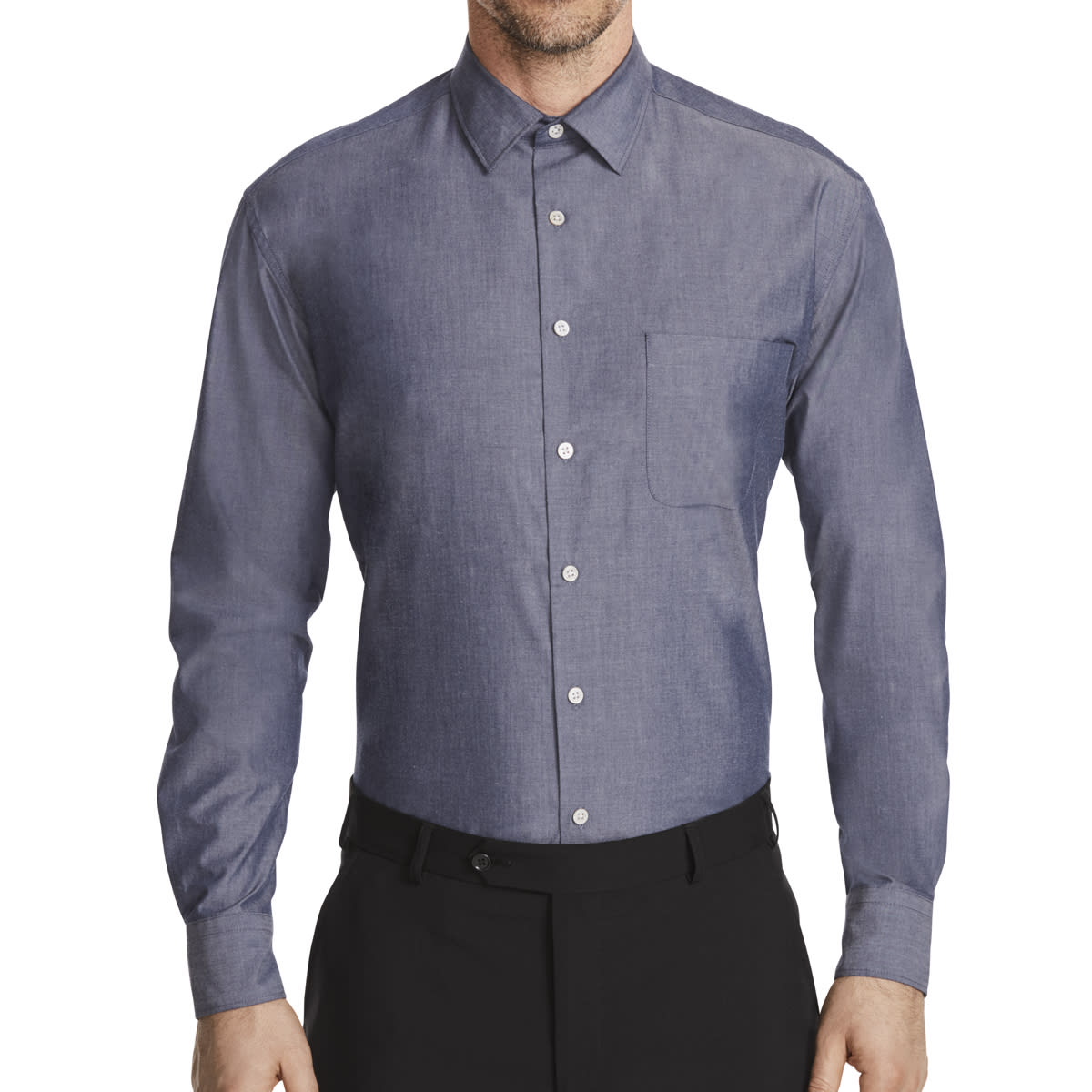 Men's Chambray Long Sleeve Shirt, NNT - Mid Blue (Size: 46)