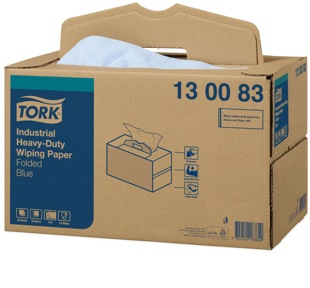 Tork W7 Industrial Heavy Duty Wiping Paper Blue 32cm x 38cm (Handy Box)