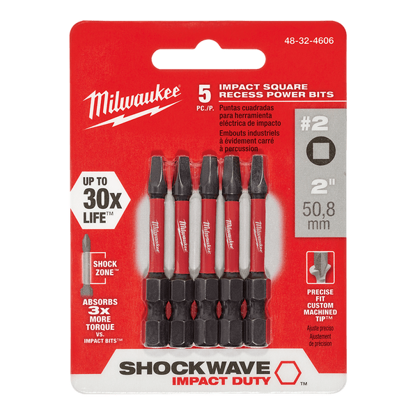 SHOCKWAVE #2 Power Bit Square Recess 50mm (2") 5PK