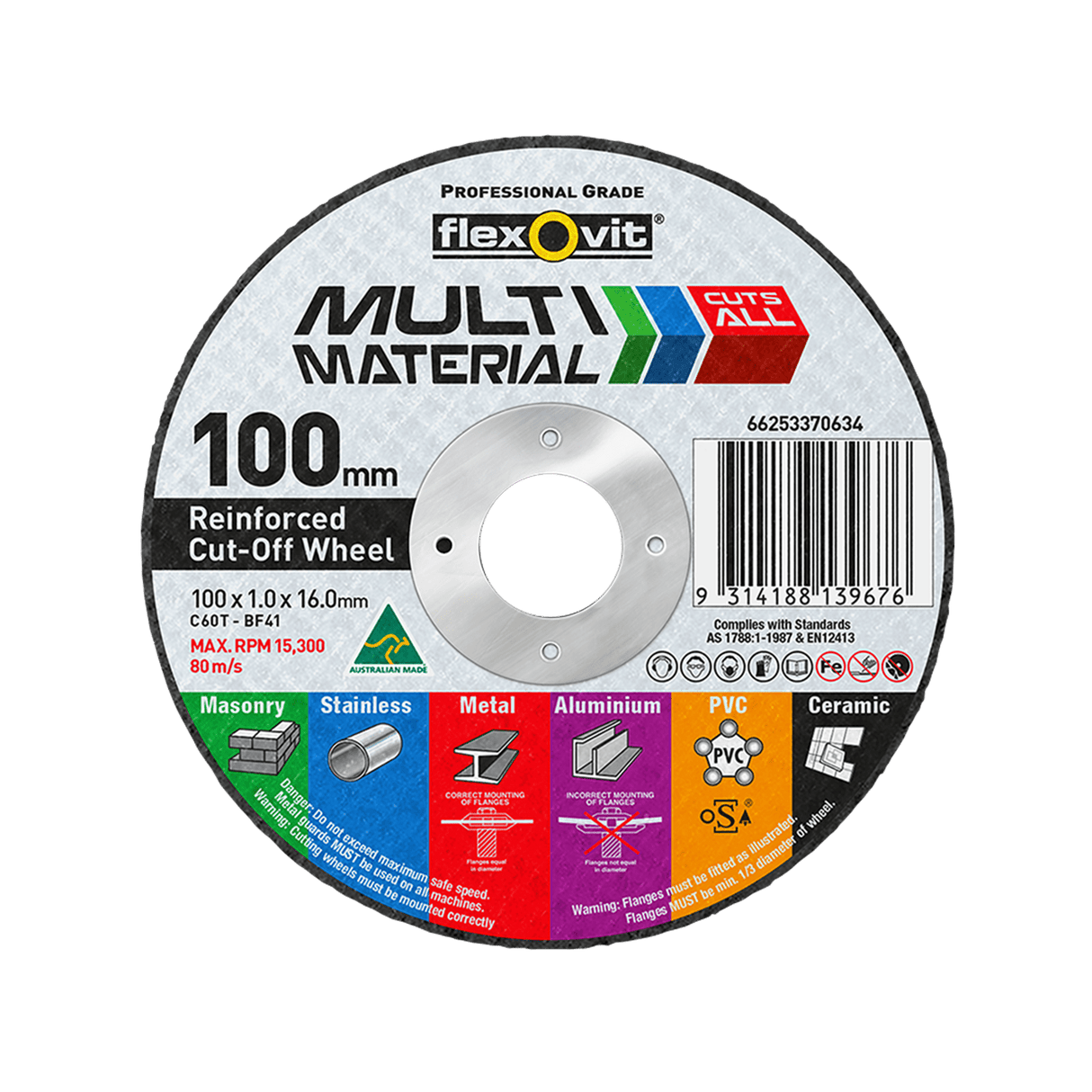 Flexovit Multi-Material Cut-Off Wheel 46 Grit 100x1x16mm (Each)