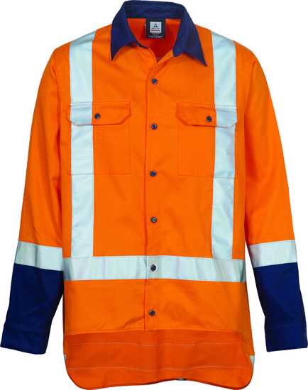 Workhorse, TTMC-W17 Cotton Shirt, MSH168 (Each) - Fluro Orange / Navy - Size: L