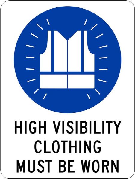 Mandatory High Visibility Clothing Must Be Worn Sign - PVC 450 x 600mm (EACH)