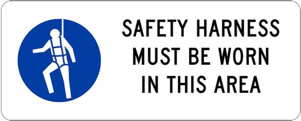 Mandatory Safety Harness Must Be Worn Sign - PVC 450 x 180mm (EACH)