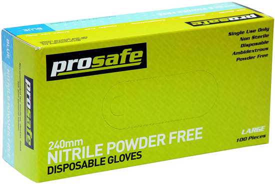 Prosafe Nitrile Powder Free Disposable Gloves - S  -  XL - Pack of 100
