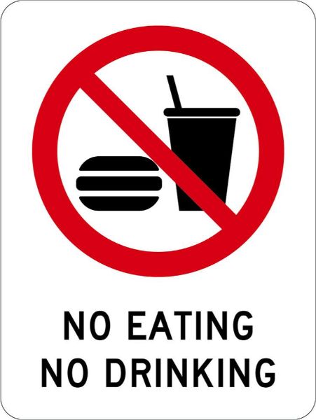 Prohibition No Eating No Drinking Sign - PVC 225 x 300mm (EACH)