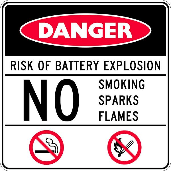 Danger Battery Explosion Sign -PVC 300 x 300mm (EACH)