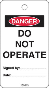 Lockout Tag - Danger Do Not Operate W80mm x H145mm Pack of 10 (Double Sided)