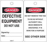 Lockout Tag - Defective Equipment Do not Use W80mm x H145mm Pack of 25