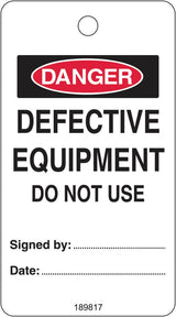 Lockout Tag - Defective Equipment Do not Use W80mm x H145mm Pack of 25