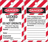 Lockout Tag - Locked Out Do Not Operate W80mm x H145mm Pack of 25 (Double Sided)