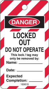 Lockout Tag - Locked Out Do Not Operate W80mm x H145mm Pack of 25 (Double Sided)
