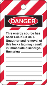 Lockout Tag - Locked Out Do Not Operate W80mm x H145mm Pack of 25 (Double Sided)