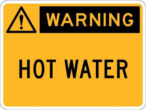 Warning Hot Water Sign - PVC 450 x 300mm (EACH)