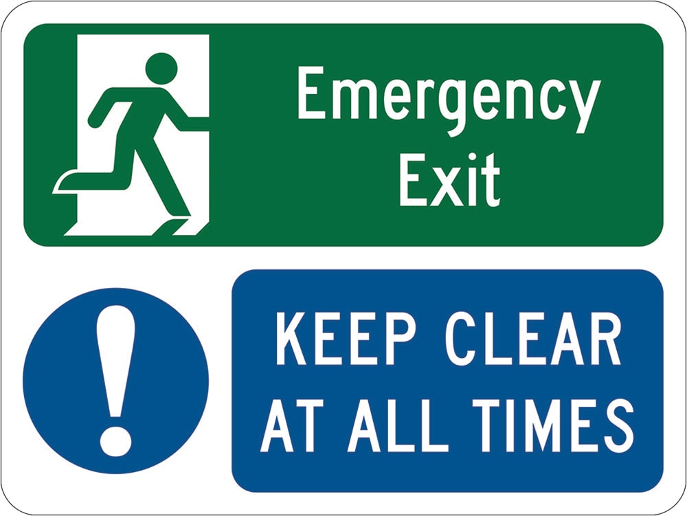 Emergency & Exit Sign | Keep Clear At All Times W300mm x H225mm  -
