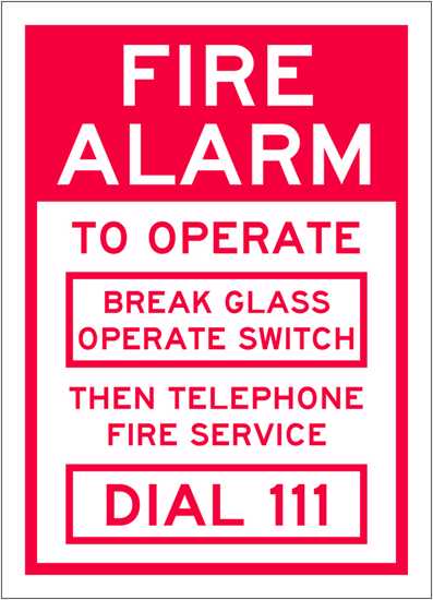 Fire Sign | Fire Alarm To Operate-W90mm x H125mm-Pack of 5