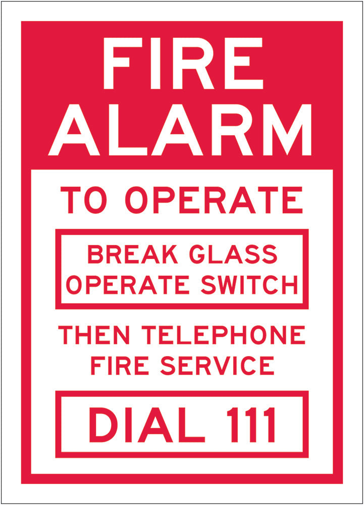 Fire Sign | Fire Alarm To Operate W90mm x H125mm (Pack of 5) - Standard