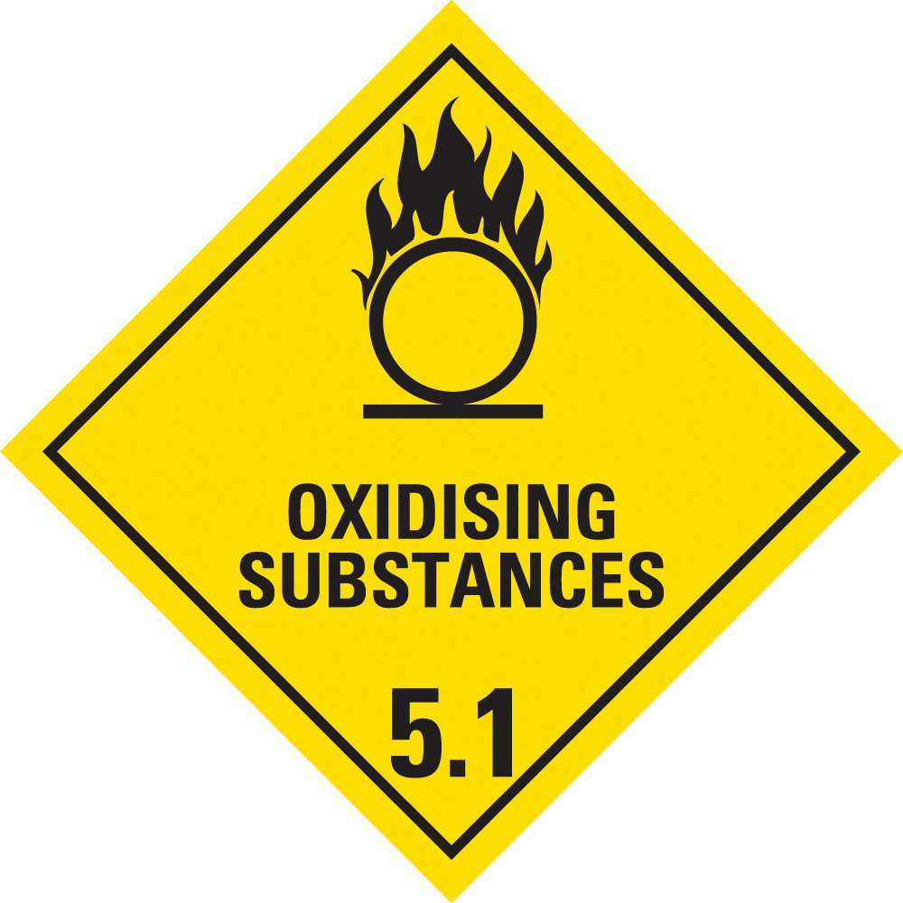 Dangerous Goods Sign | Oxidising Substances 5.1 W100mm x H100mm 500/roll