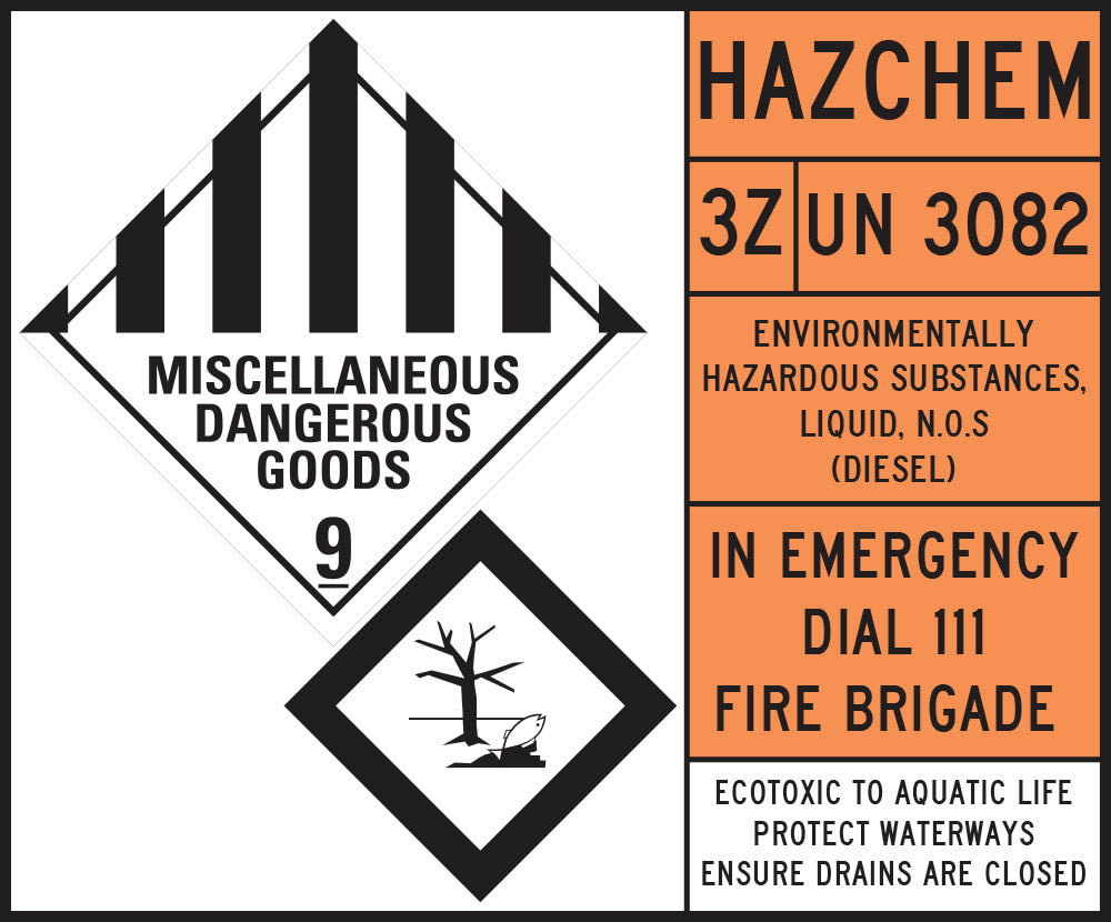 Dangerous Goods Sign | Hazchem 3Z UN 3082 W1000mm x H830mm (Single Sided)