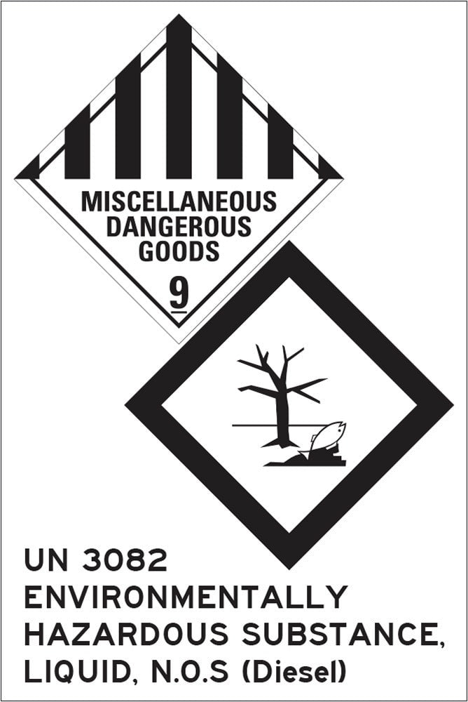 Dangerous Goods Label | Hazardous Substance Diesel W100mm x H150mm
