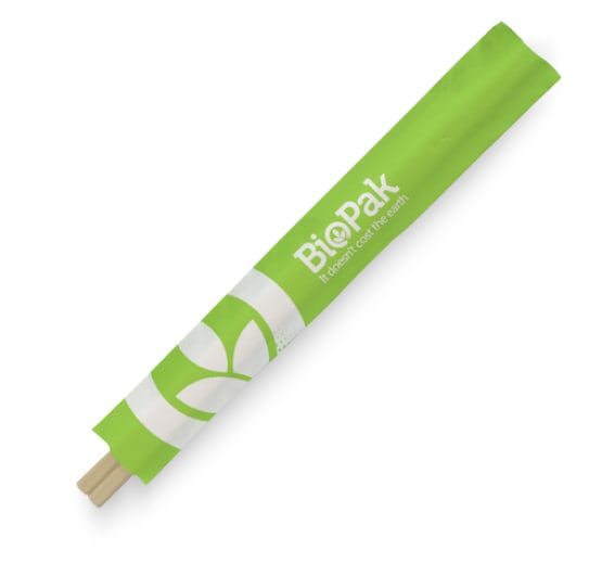 BioPak Bamboo Chopsticks In Paper Sleeve 21cm 100 (Pack)