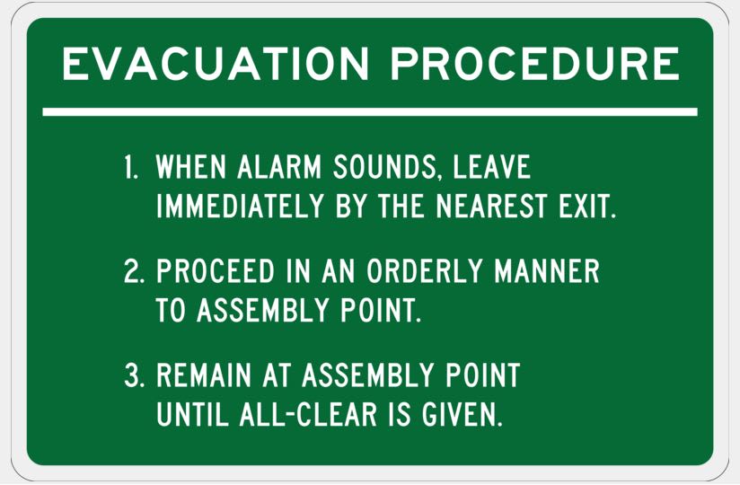 Emergency Info Sign | Evacuation Procedure W450mm x H300mm (Single Sided)