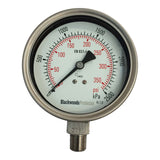 Gauges Pressure SS- 1/4" BSP Rear 0-2500 kPa