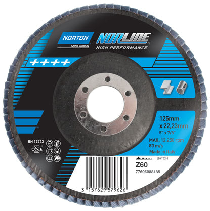 Norton Norline Fiberglass Conical Flap Disc P60 125mm (Each)