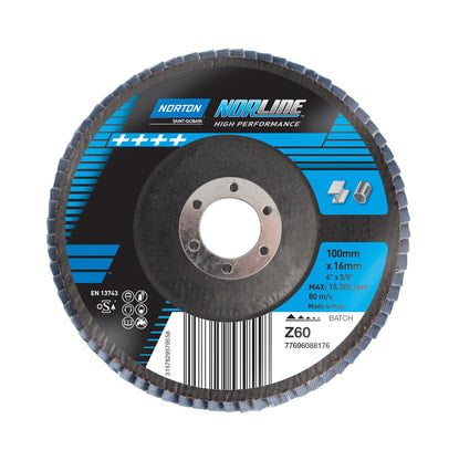 Norton Norline Fiberglass Conical Flap Disc P60 100mm (Each)