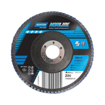 Norton Norline Fiberglass Conical Flap Disc P80 100mm (Each)