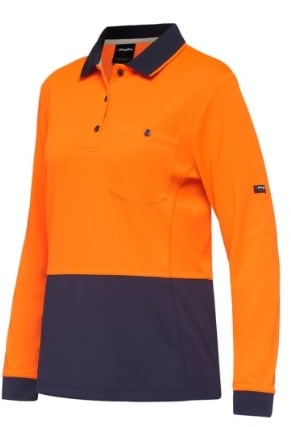 KingGee, Women's Hi Vis Hyperfreeze Polo, K44730 - Orange/Navy - L