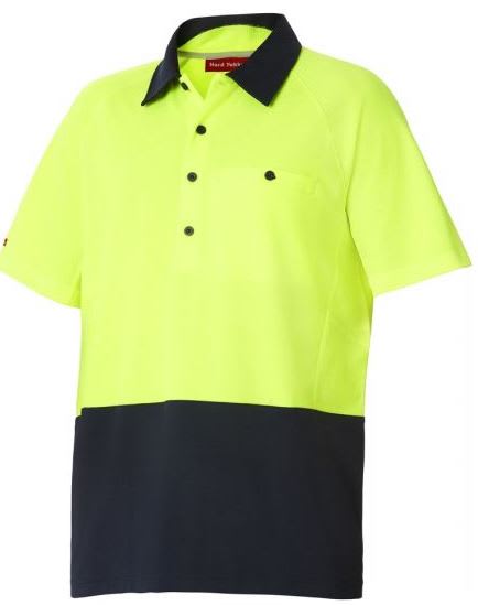 Hard Yakka, Hi Vis Koolgear Polo, Y11396 - Fluro Yel/Navy - L