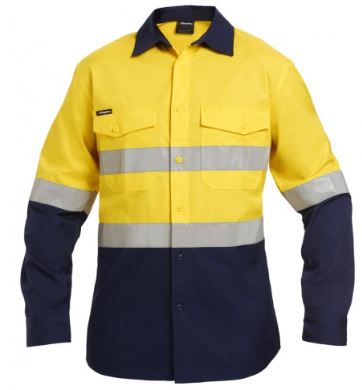KingGee, Hi Vis Cotton Ripstop Shirt, K54880 - Yellow/Navy (Size: 4XL)