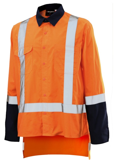 KingGee, TTMC-W17 Ripstop Shirt, N1SU00 (Each) - Fluro Orange / Navy - Size: XL