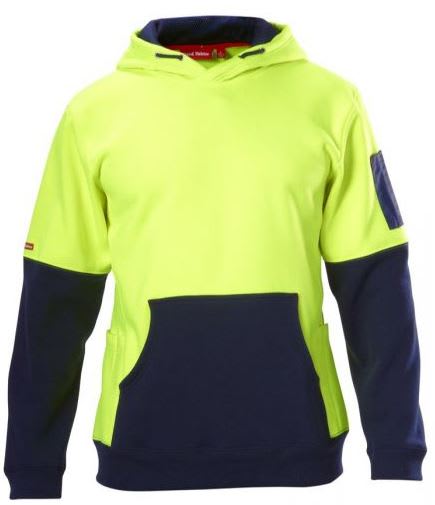 Hard Yakka, Hi Vis Brushed Fleece Hoodie, Y19325 - Yellow/Navy - 4XL