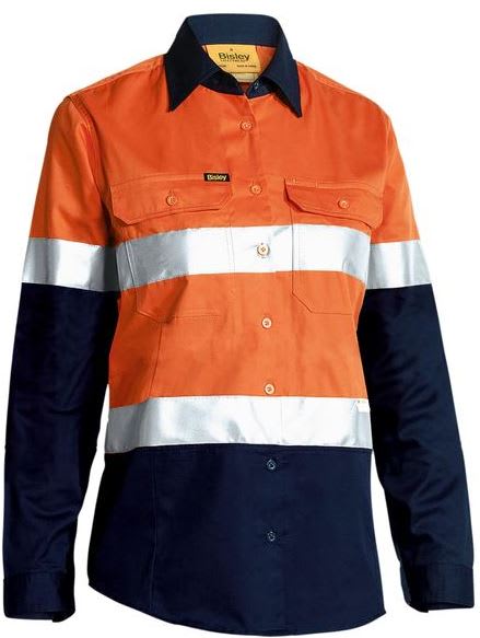 Bisley, Women's Hi Vis Lightweight Shirt, BL6896  - Orange / Navy - Size: 12