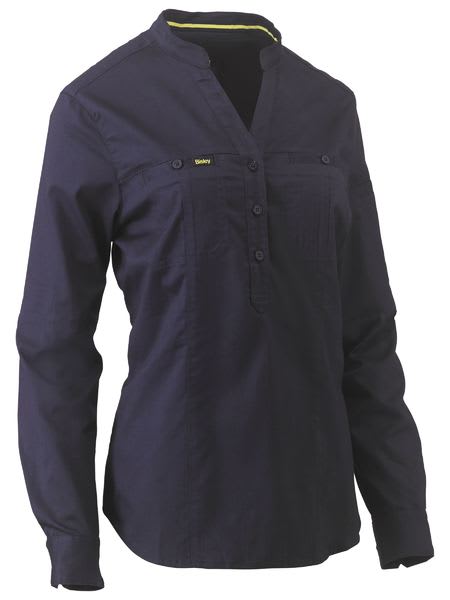 Bisley, Women's Stretch V-Neck Closed Front Shirt (Each) - Navy - Size: 8