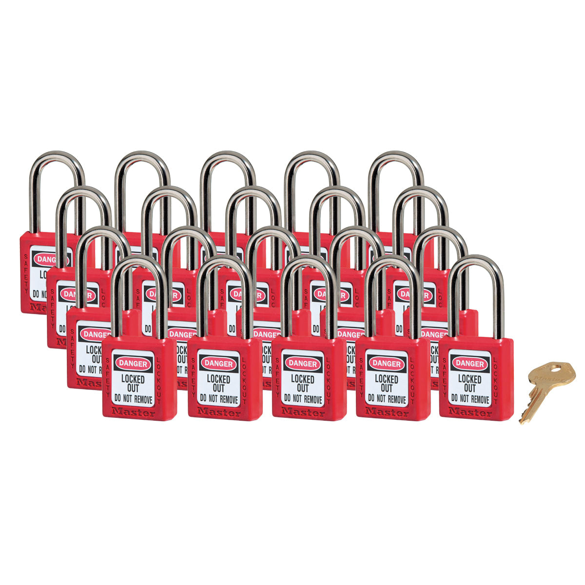Master Lock 0410 Zenex Safety Lockout Padlock Keyed Alike, 38mm 20 (Pack) - Red