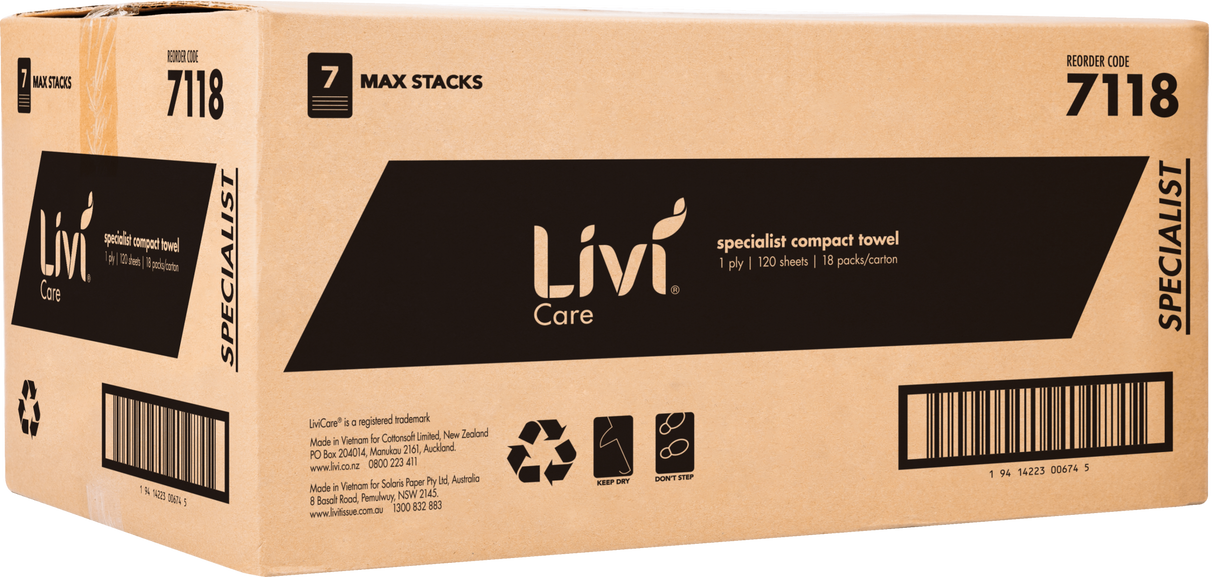 Livi Care 1ply Compact Hand Towel 120 Sheets (Case of 18 Packs)