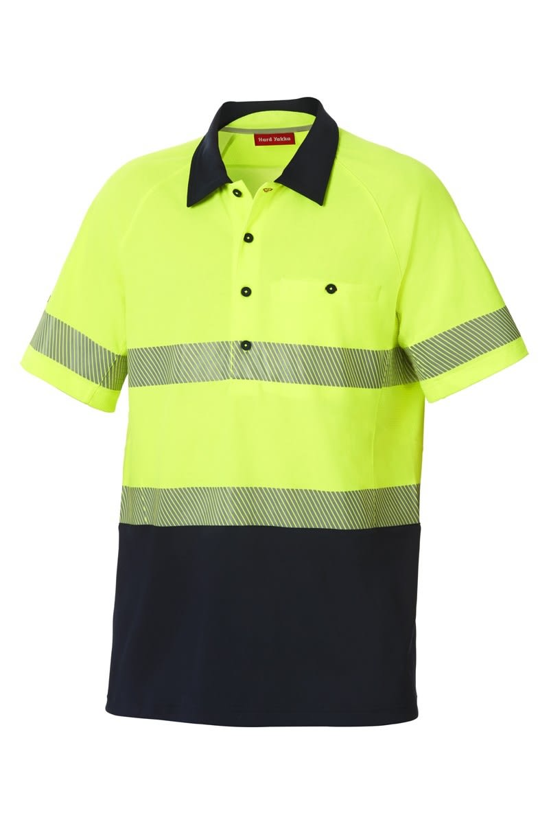 Hard Yakka, Hi Vis Koolgear Polo, Y11383 - Fluro Yel/Navy - 2XL
