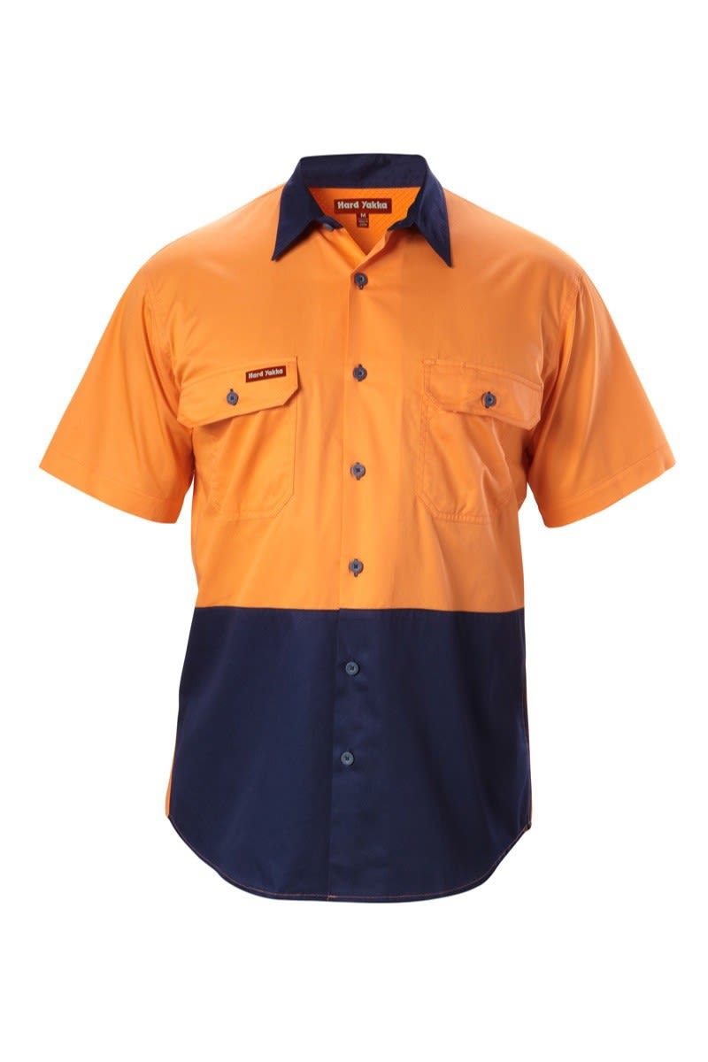 Hard Yakka, Hi Vis Koolgear Shirt, Y07559 - Orange/Navy (Size: S)