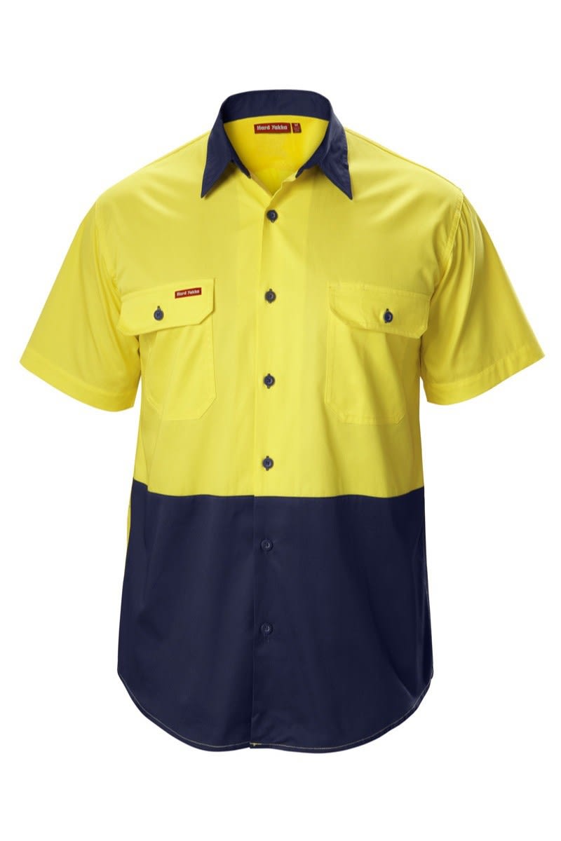 Hard Yakka, Hi Vis Koolgear Shirt, Y07559 - Yellow/Navy (Size: 3XL)