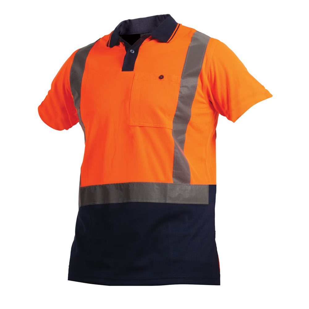 Hi Vis Microfibre Short Sleeve Polo, 23205 - Orange/Navy (Size: M)